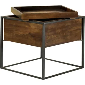 Mid-Century Modern Accent Table with Removable Top Tray in Dark Brown