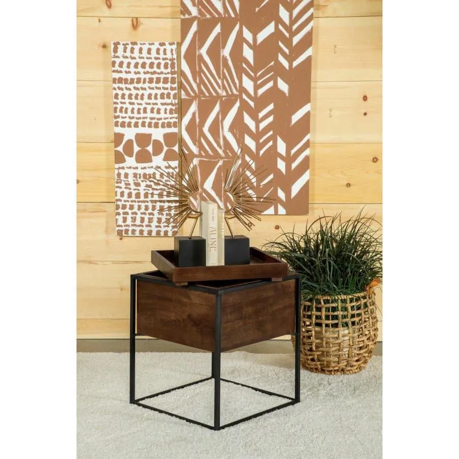 Mid-Century Modern Accent Table with Removable Top Tray in Dark Brown