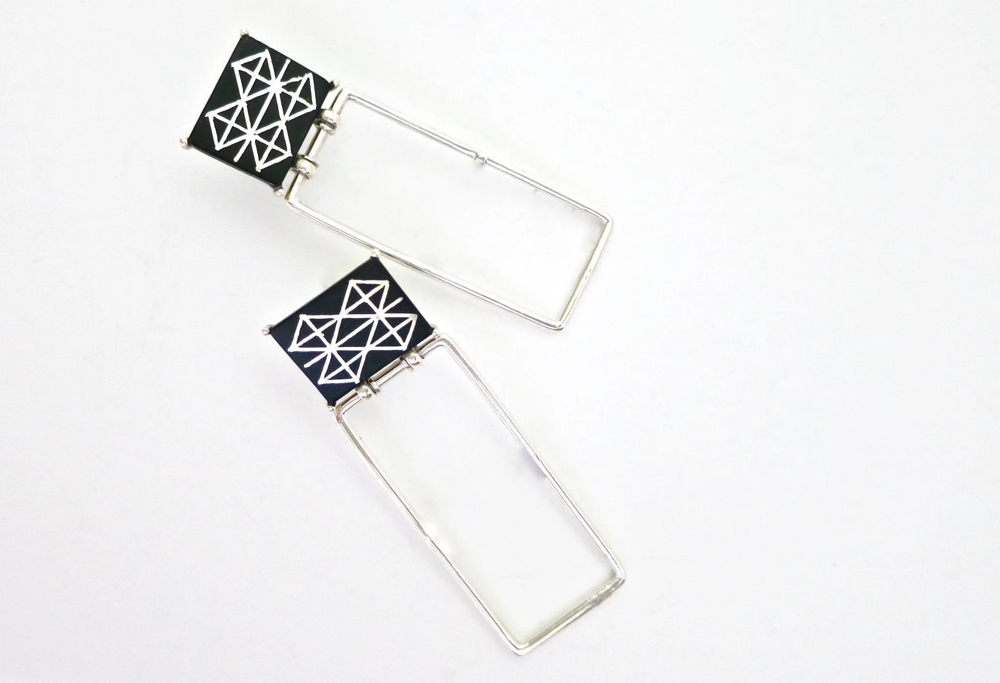 Minimalist, long rectangular Bidri earrings