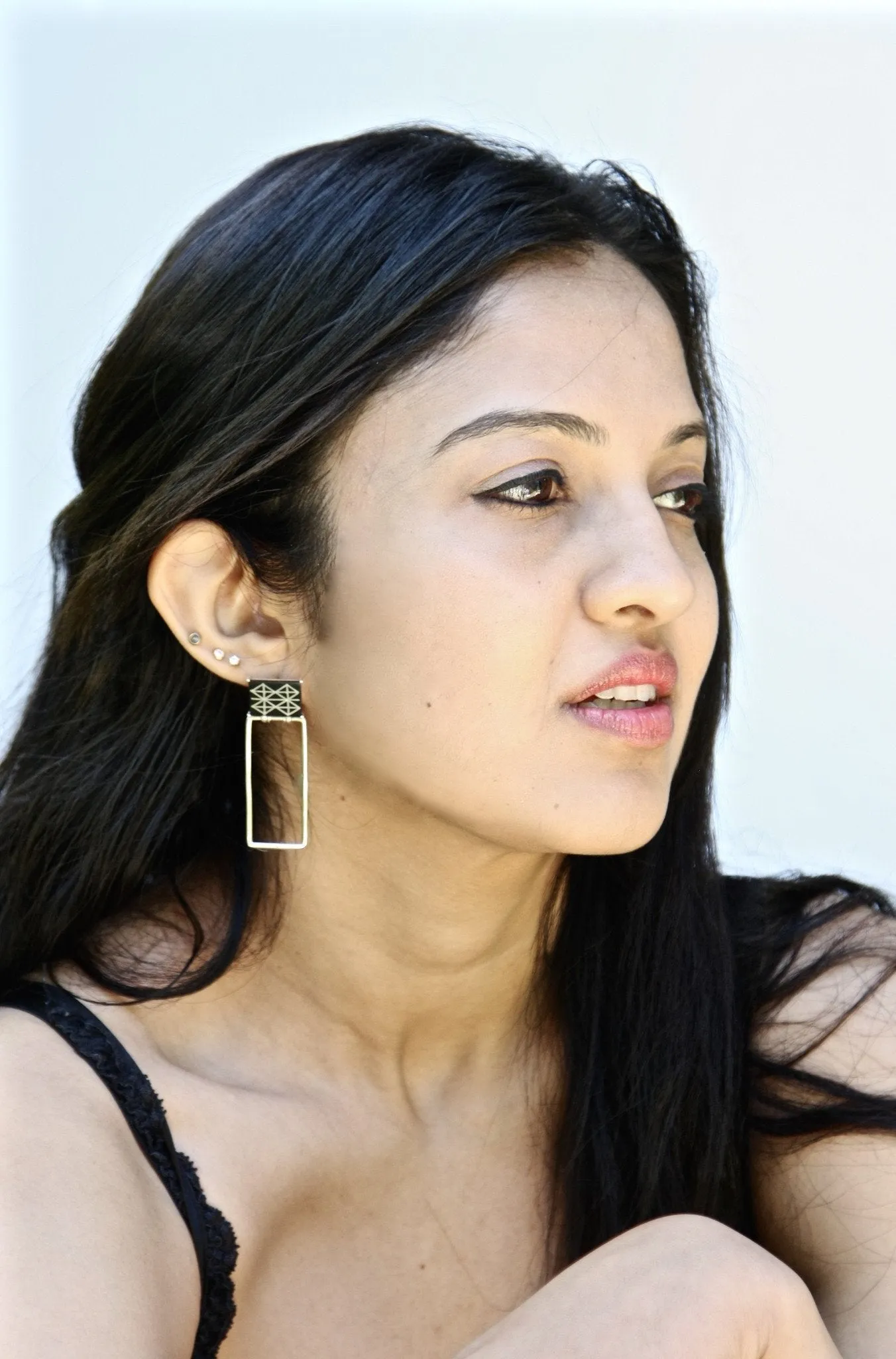 Minimalist, long rectangular Bidri earrings