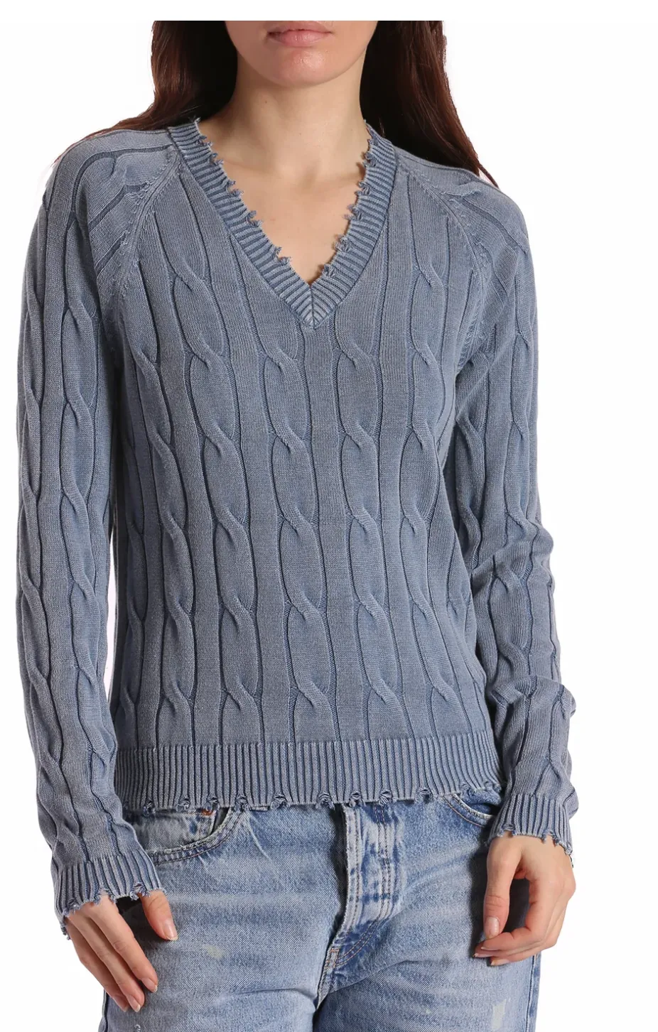 Minnie Rose Stone Wash Cable V Neck