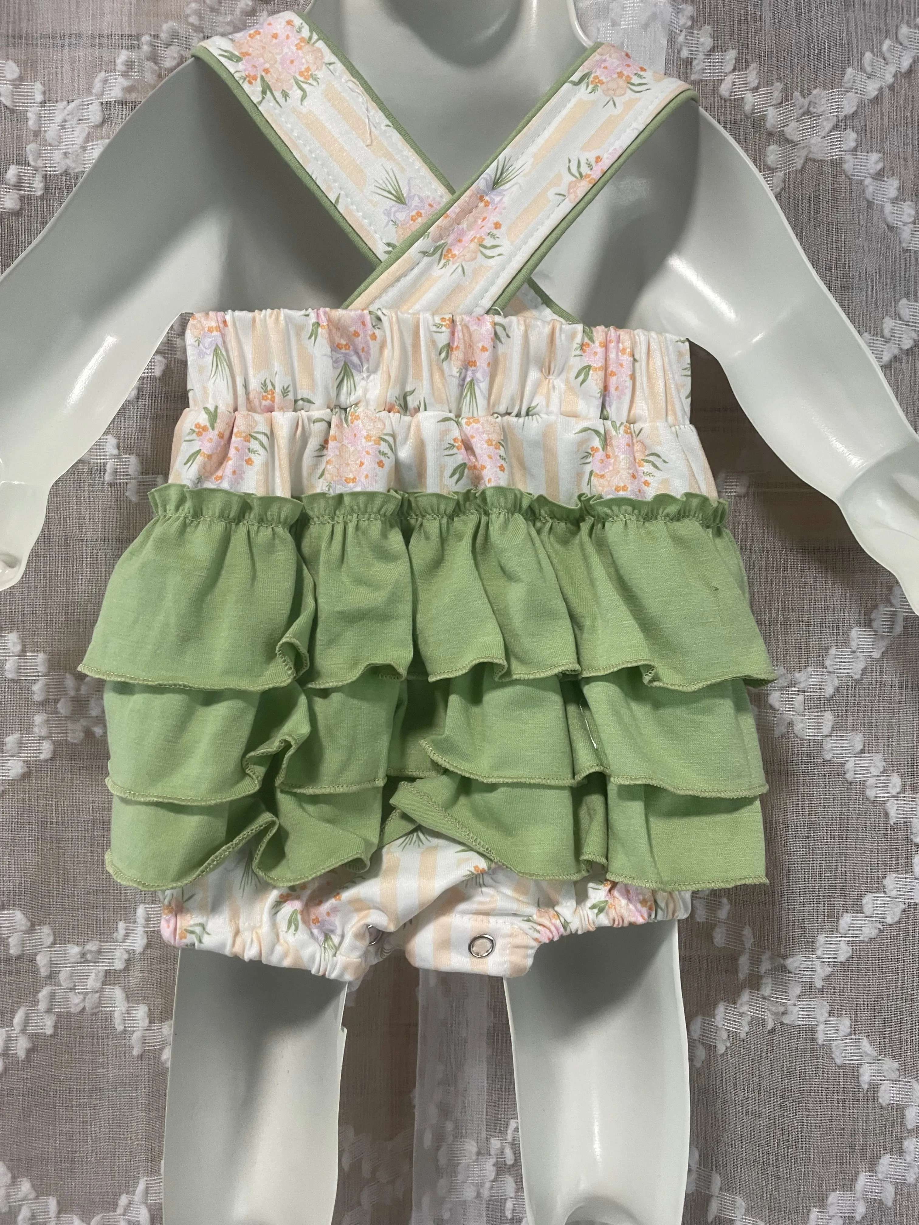 Mint green floral Onesie Romper w/Ruffle