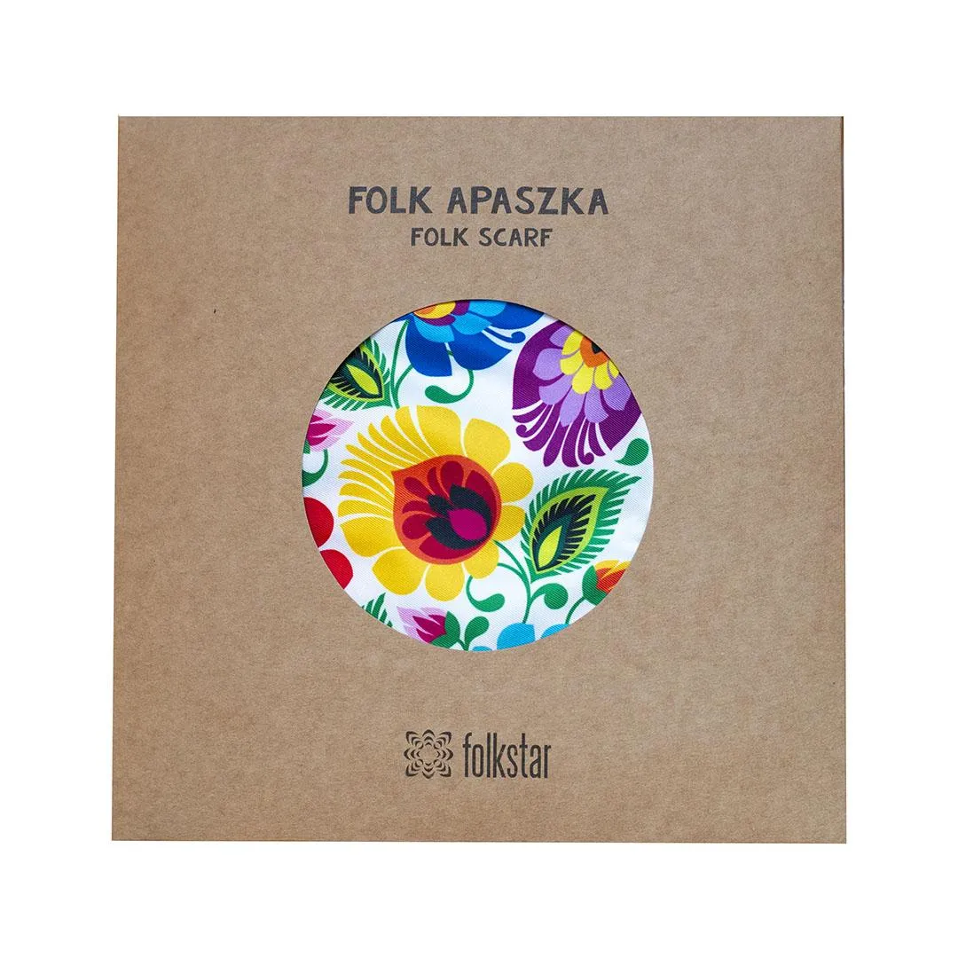 Multifunctional Modern Polish Folk Art Head Scarf - Lowicz White