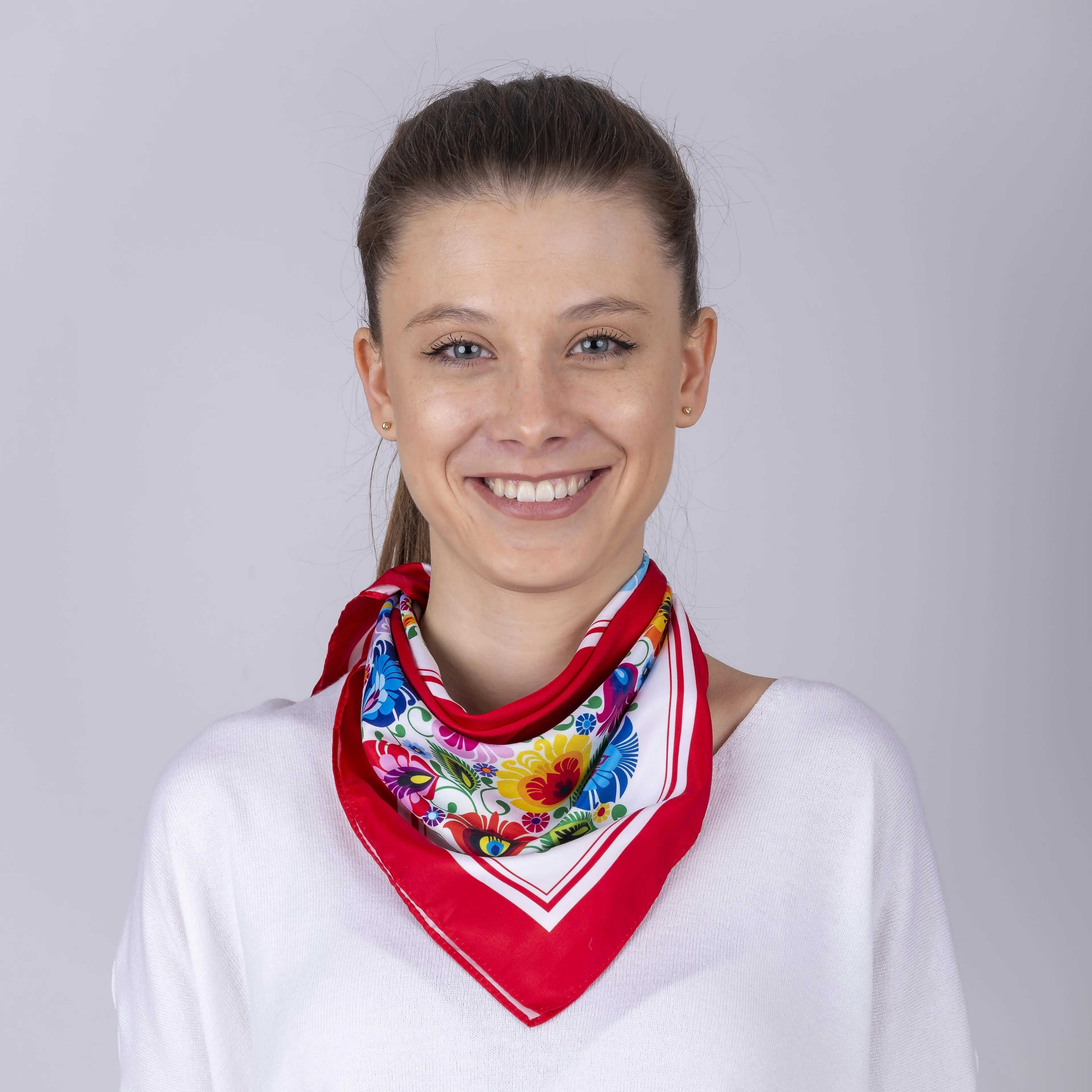 Multifunctional Modern Polish Folk Art Head Scarf - Lowicz White