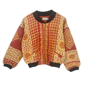 Nadia Bomber Jacket  | Vintage Kantha - Red & Beige (L)