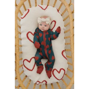 Navy   Red Hearts Ribbed Bamboo Zipper