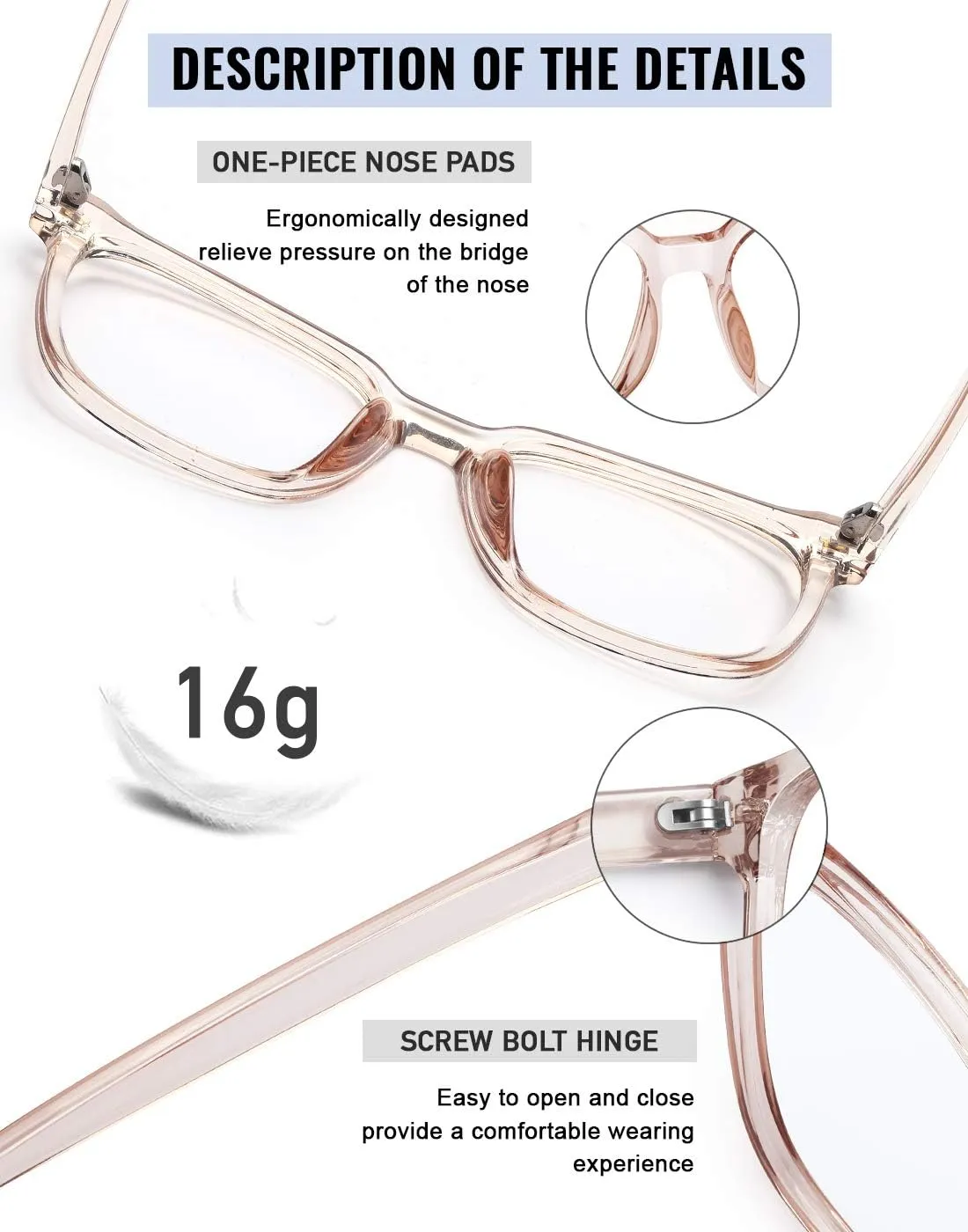 NEW Oversized Square Blue Light Blocking Glasses for Women Men Anti Glare Reduce Eyestrain Computer Glasses (Light Orange)