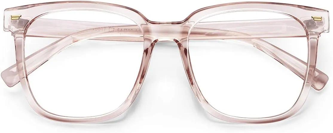 NEW Oversized Square Blue Light Blocking Glasses for Women Men Anti Glare Reduce Eyestrain Computer Glasses (Light Orange)