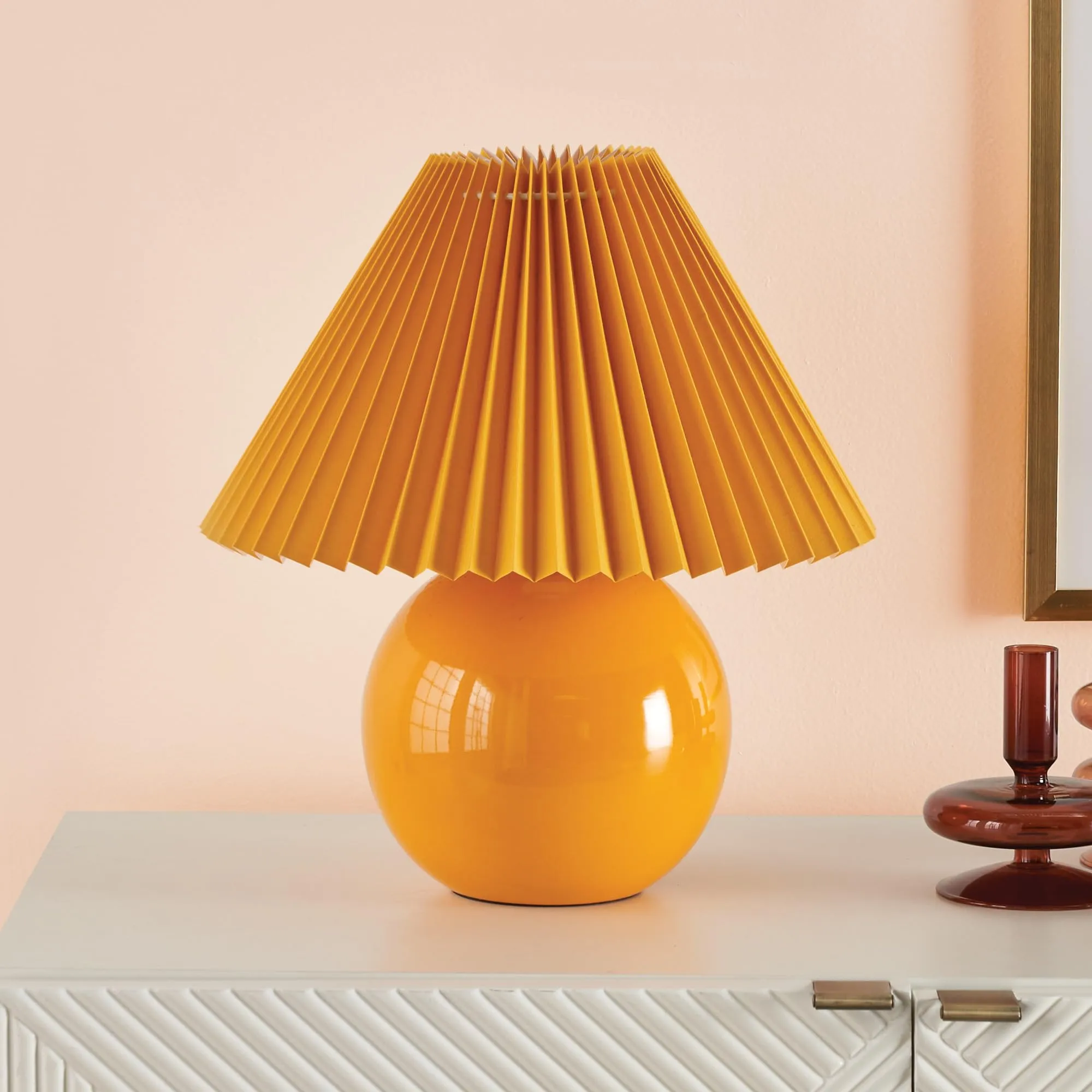 Nourison 13" Ceramic Round amp with Pleated Shade for Bedroom