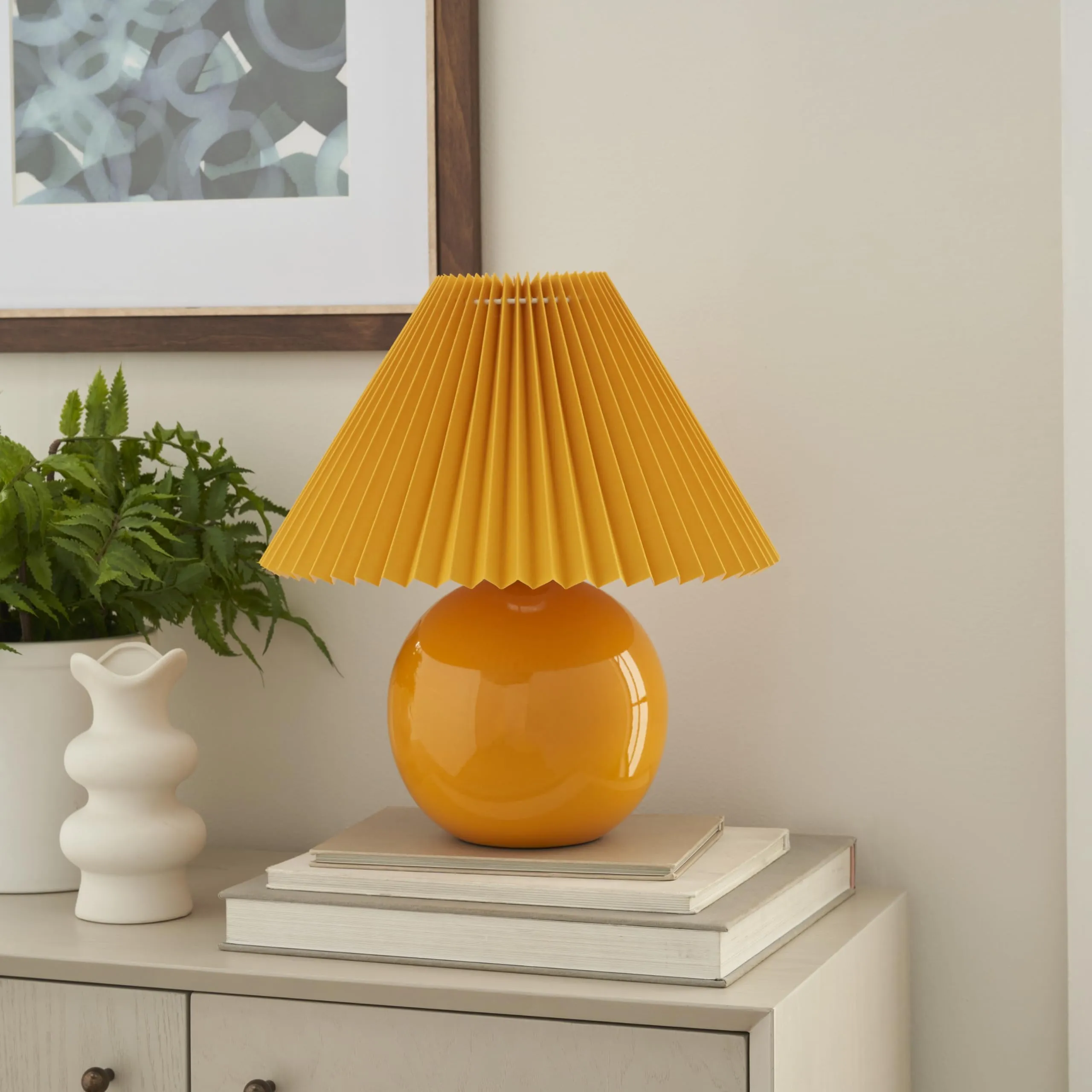 Nourison 13" Ceramic Round amp with Pleated Shade for Bedroom
