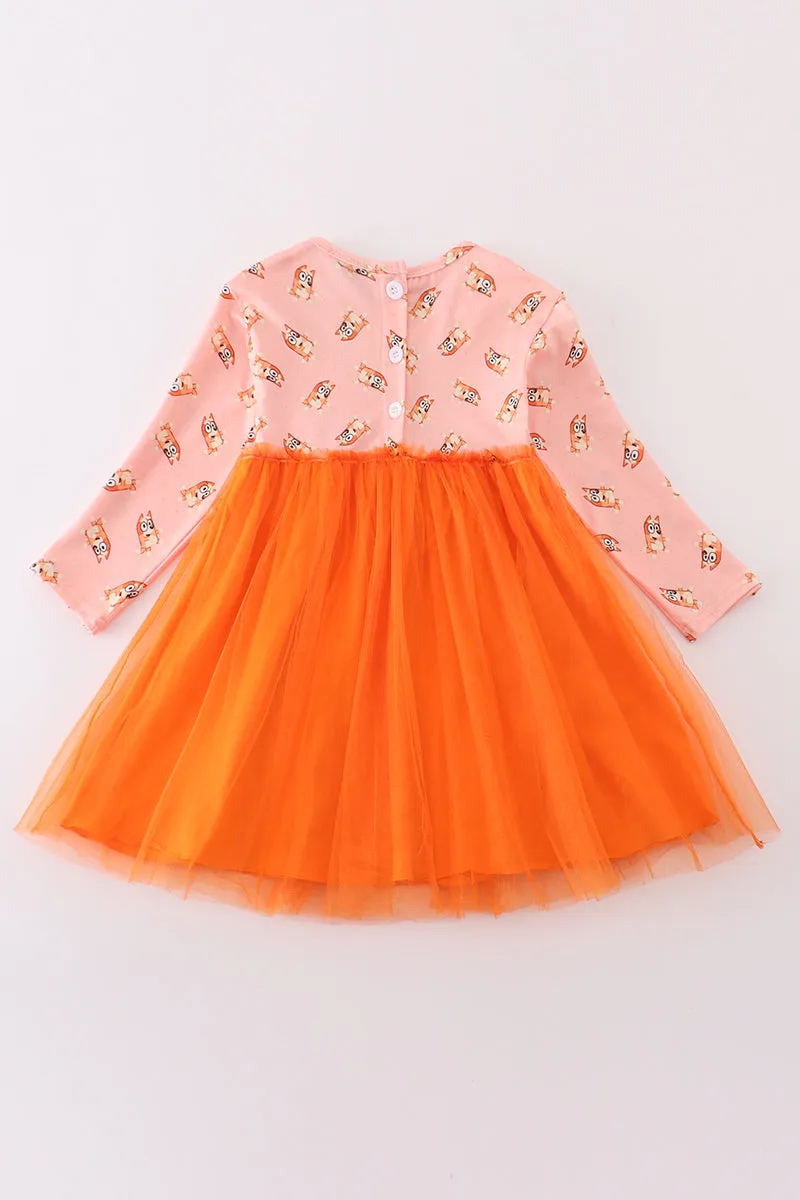 Orange Character Print Tutu Dress