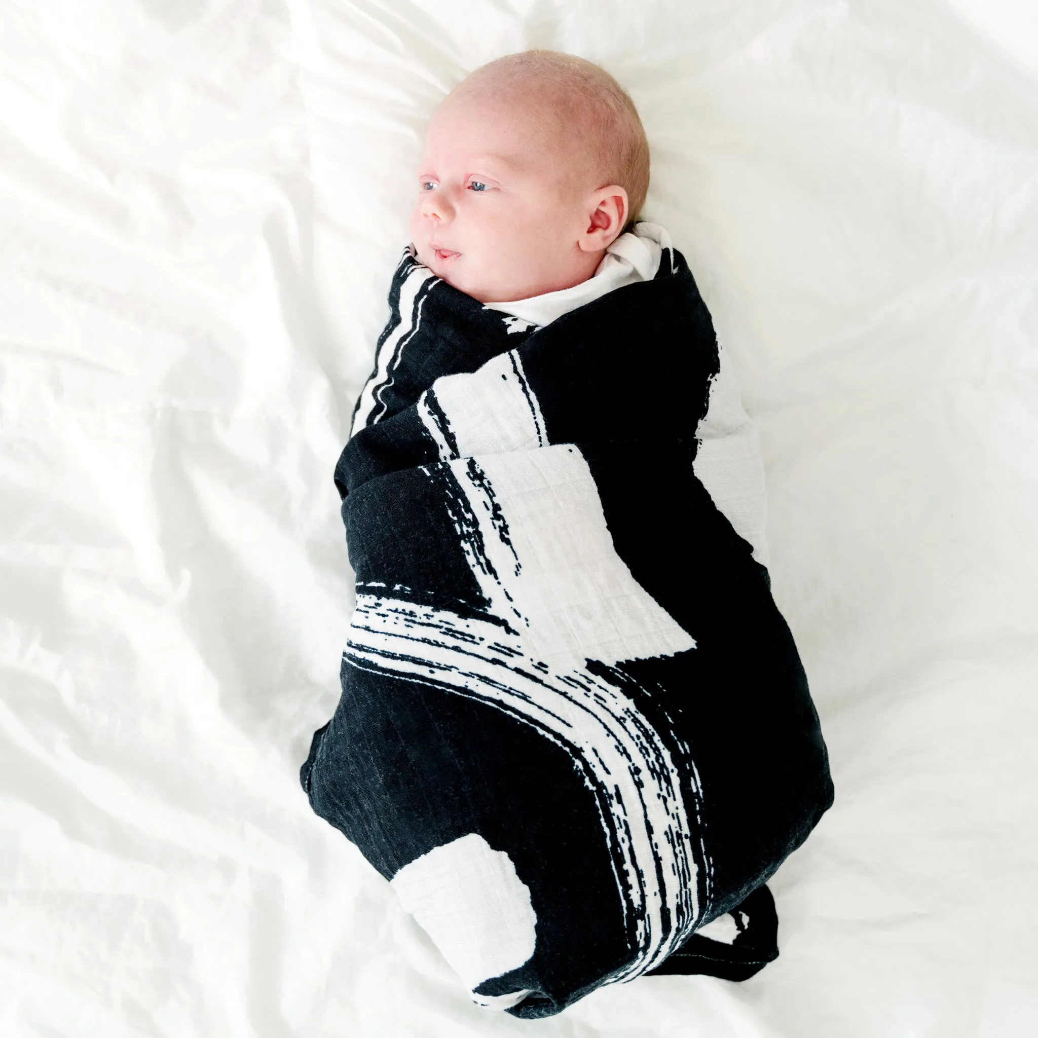 Organic Cotton Muslin Swaddle Blanket - Brush Stroke