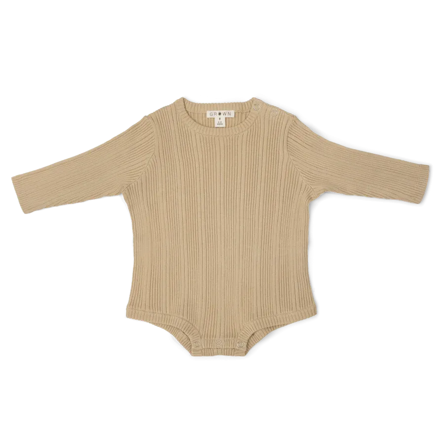 Organic Ribbed Bodysuit - Oyster