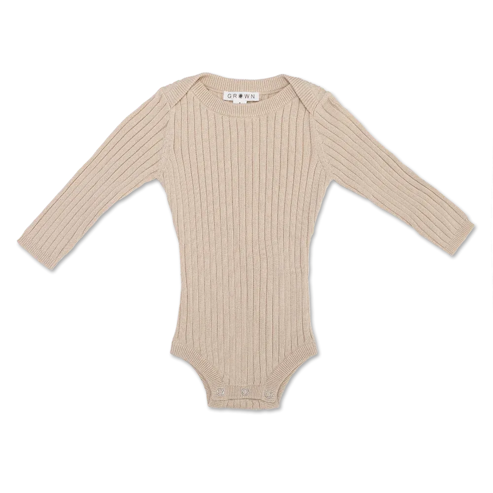 Organic Ribbed Essential Bodysuit - Pebble