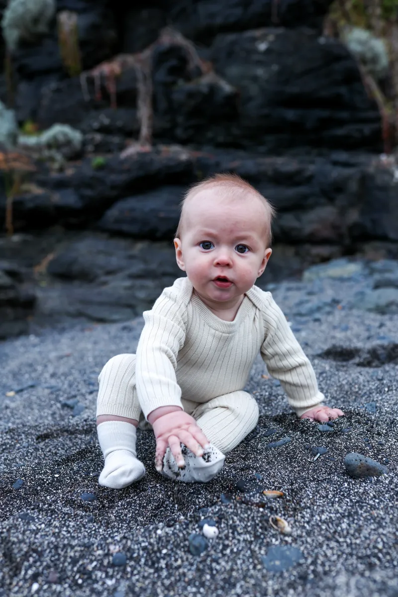 Organic Ribbed Essential Leggings - Pebble