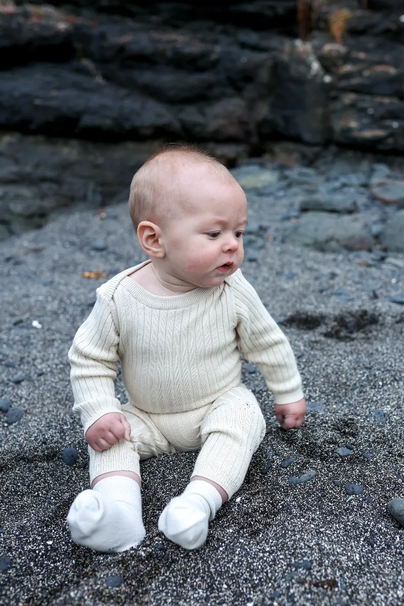 Organic Ribbed Essential Leggings - Pebble