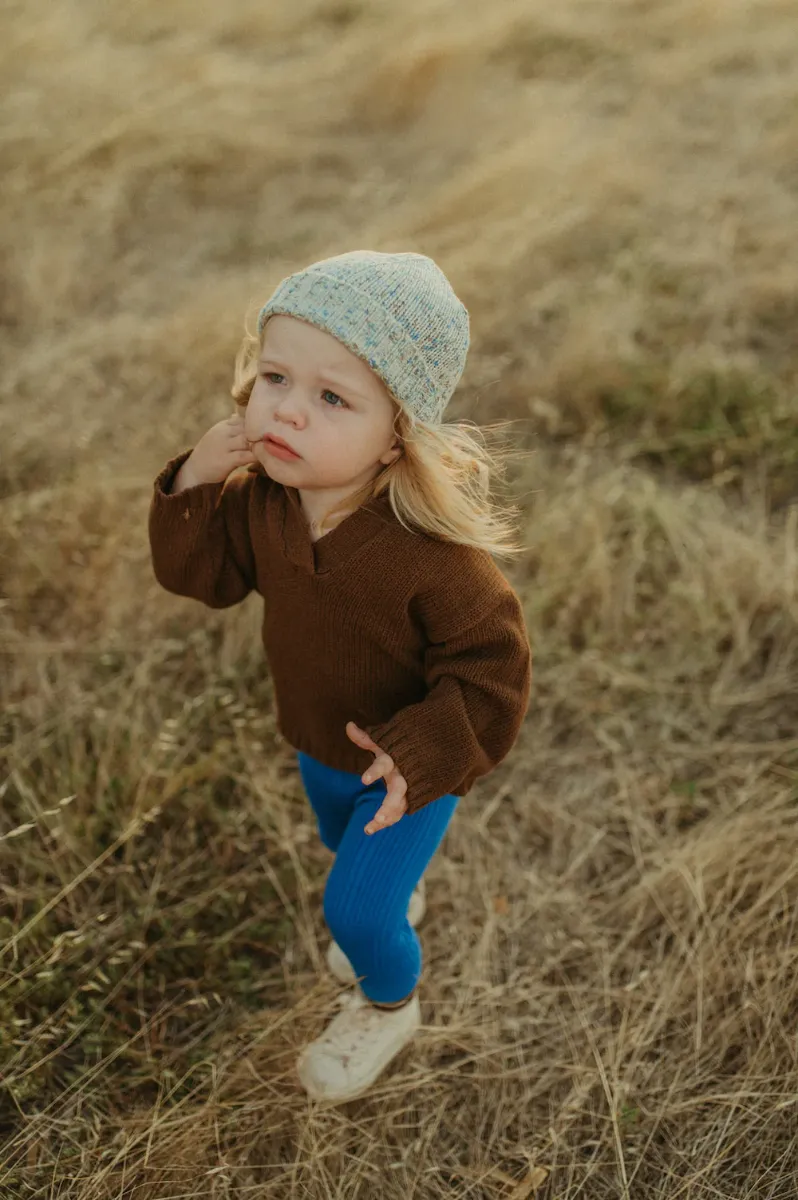 Organic Ribbed Leggings - Cobalt