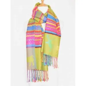 Outdoor Christmas Deer Pattern Colorful Tassel Scarf - Ginger