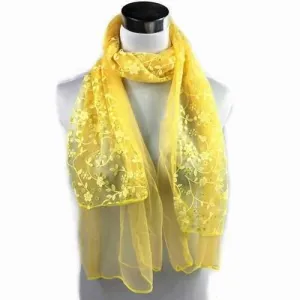 Outdoor Wintersweet Embroidery Lace Scarf - Yellow