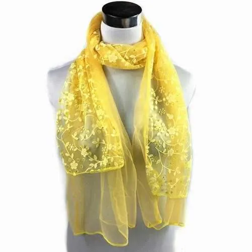 Outdoor Wintersweet Embroidery Lace Scarf - Yellow
