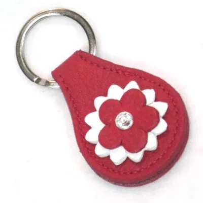 Penelope Flower Leather Key FOB with Crystal on Flower