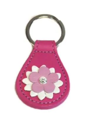 Penelope Flower Leather Key FOB with Crystal on Flower