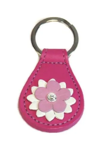 Penelope Flower Leather Key FOB with Crystal on Flower