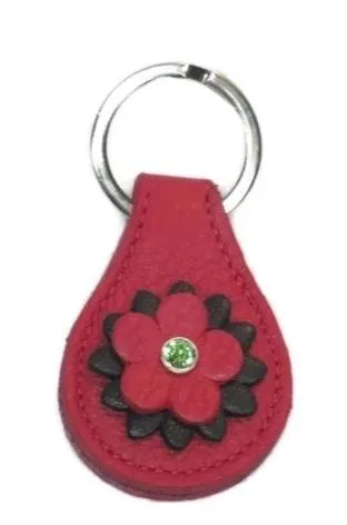 Penelope Flower Leather Key FOB with Crystal on Flower