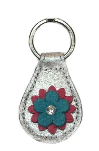 Penelope Flower Leather Key FOB with Crystal on Flower