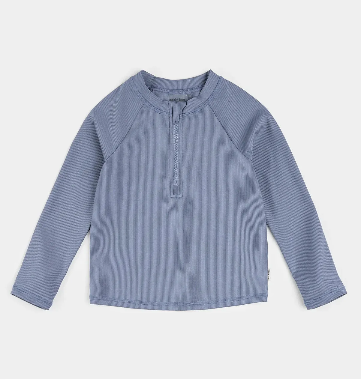 Petit Lem Boy Long-Sleeve Faded Blue Ribbed Rashguard: Size 2 to 7 Years