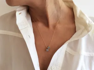 Petite Double Cube Gold & Concrete Necklace