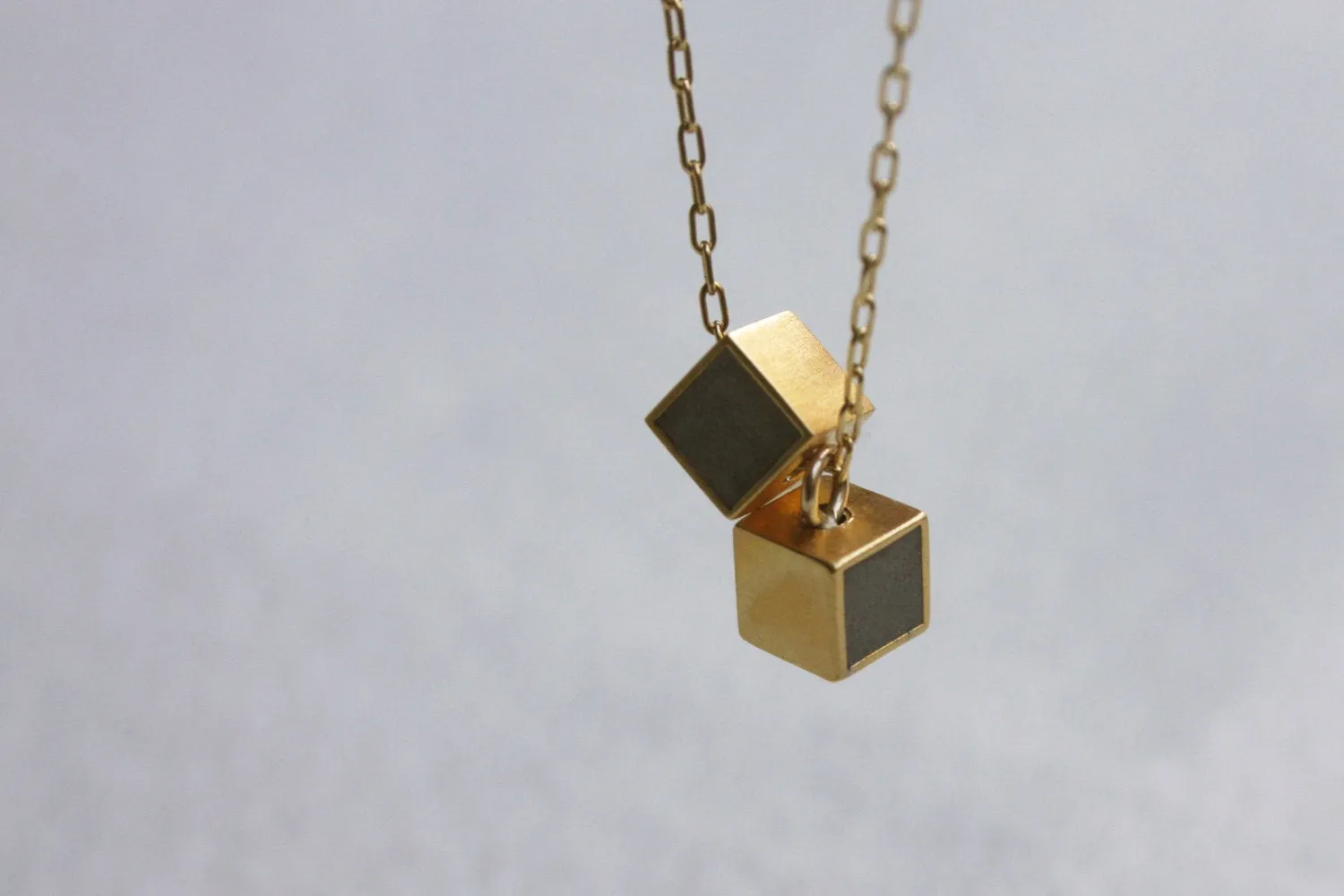 Petite Double Cube Gold & Concrete Necklace