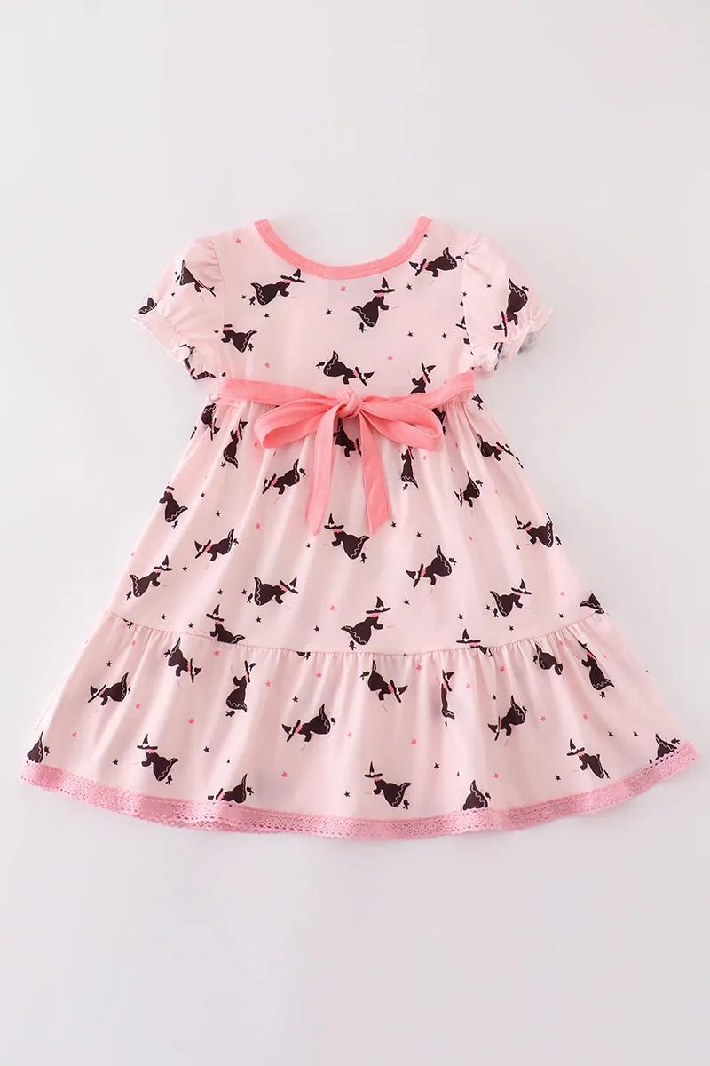 Pink Bat Print Tiered Dress