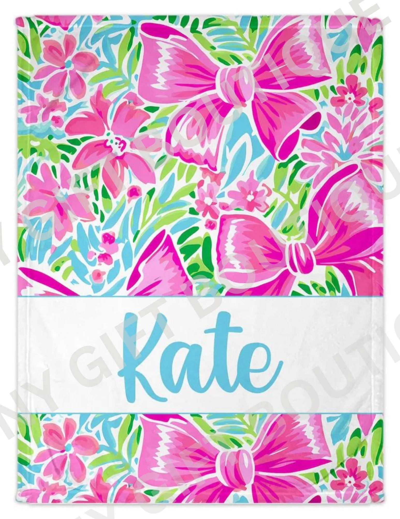 Pink Bow Personalized Blanket