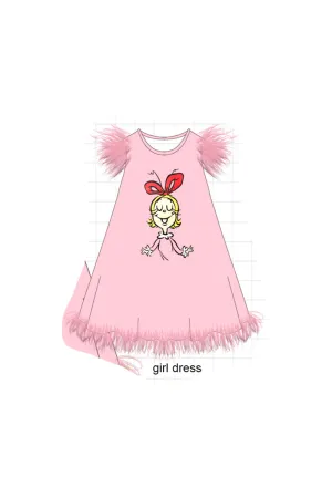 Pink Character Print Girl Dress