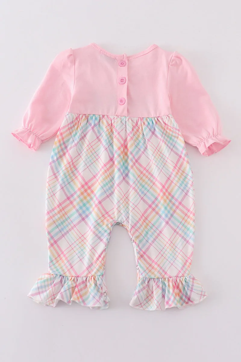 Pink Farm Animals Embroidery Girl Romper