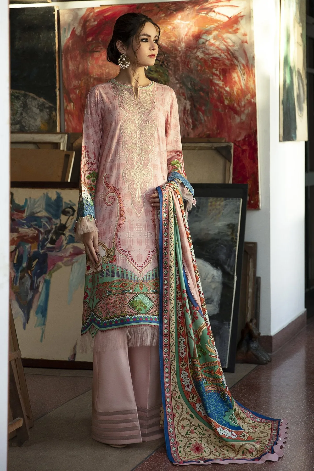 PINK ISLAND | Jazmin Iris Winter Collection 2021 | Unstitched Embroidered Viscose Slub Khaddar Suit