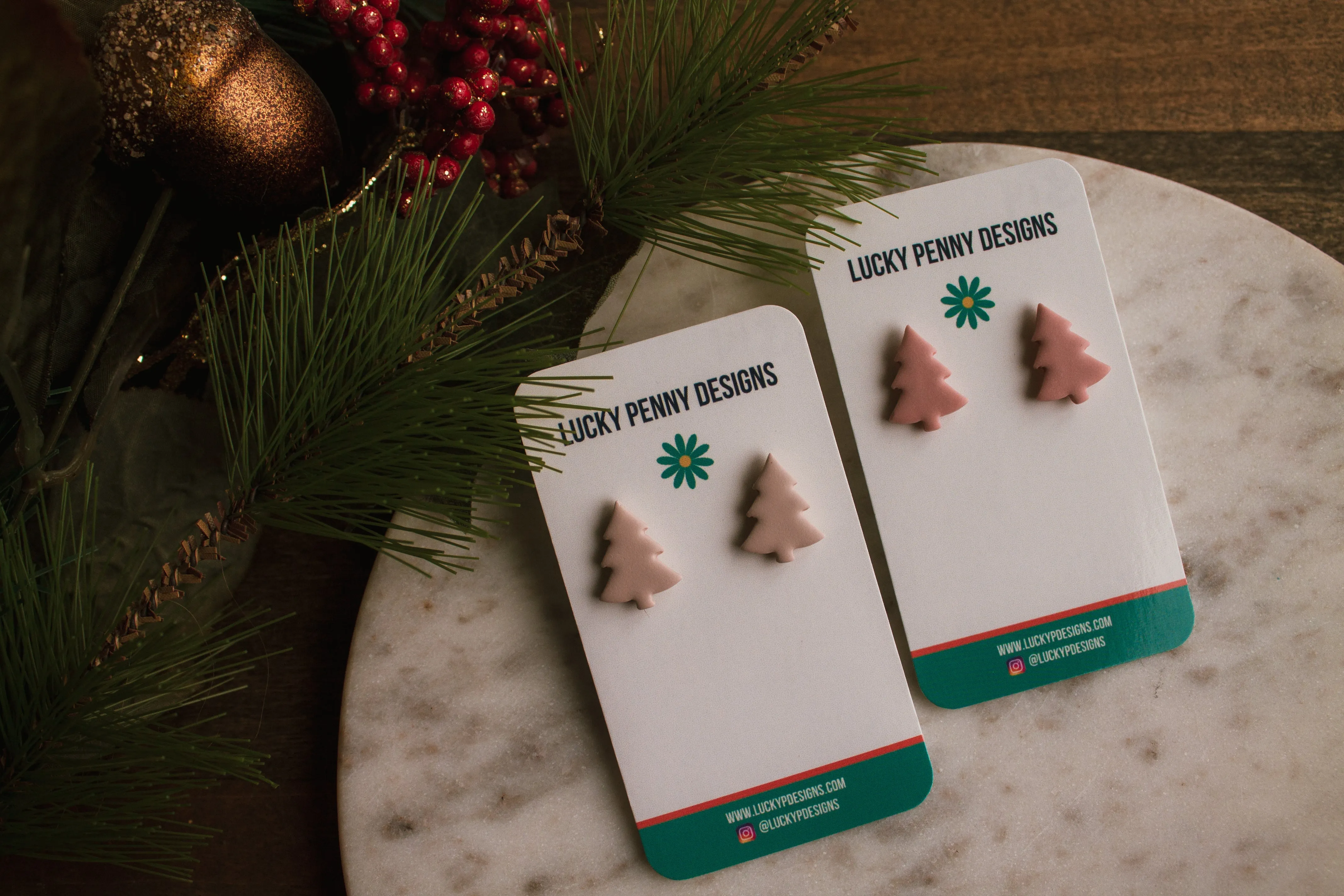 Pink or Neutral Christmas Tree Studs