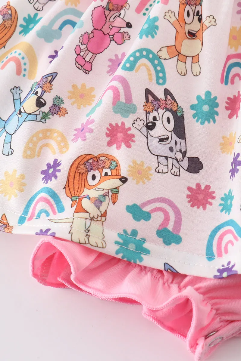 Pink Rainbow Character Print Girl Bubble
