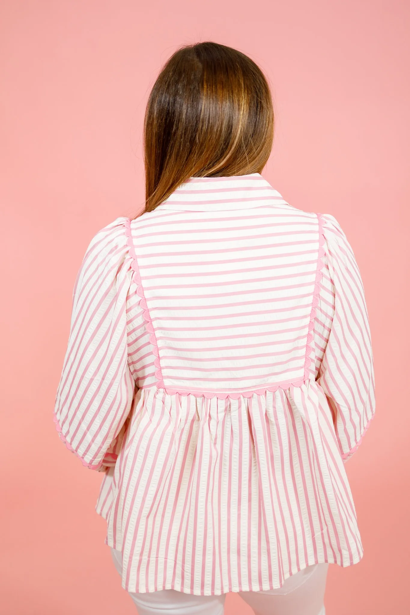 Pink Stripe Trim Top