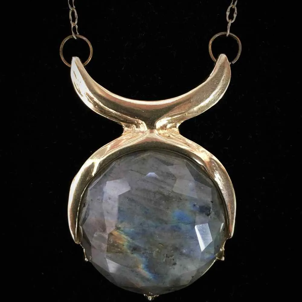 Priestess Necklace :: Brass :: Faceted Labradorite