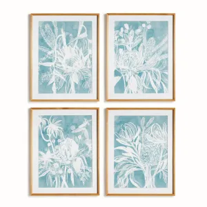Protea Abstract Prints In Soft Blue, Set Of 4