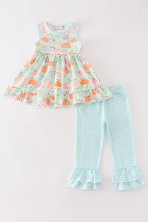 Pumpkin Print Ruffle Girl Set
