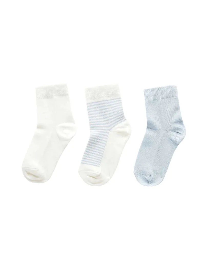 Purebaby Essentials 3 Pair Sock Pack - Blue & White