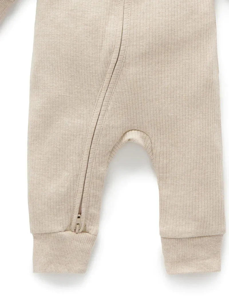 Purebaby Organic Ribbed Growsuit - Biscuit Melange