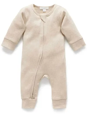 Purebaby Organic Ribbed Growsuit - Biscuit Melange