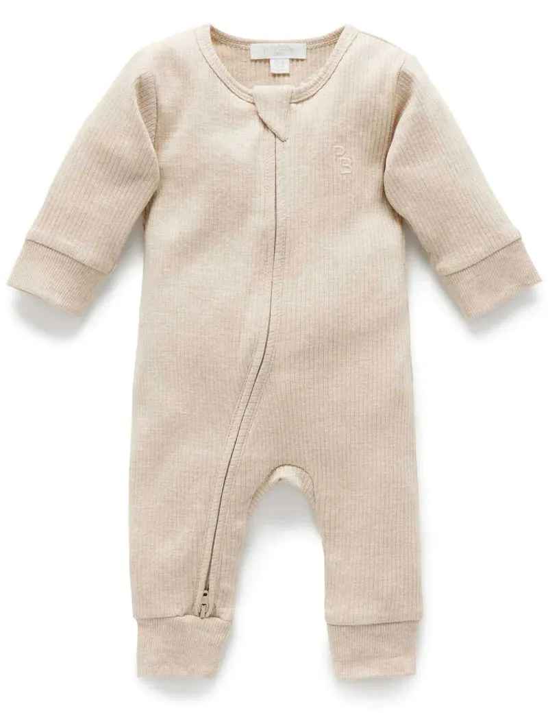 Purebaby Organic Ribbed Growsuit - Biscuit Melange