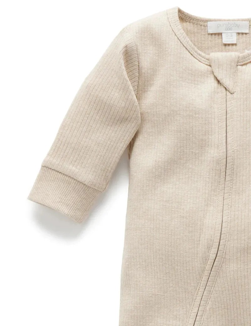 Purebaby Organic Ribbed Growsuit - Biscuit Melange