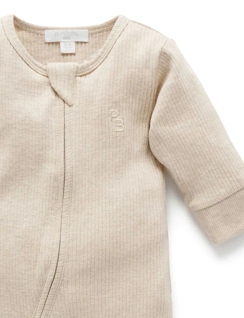 Purebaby Organic Ribbed Growsuit - Biscuit Melange