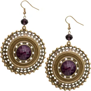 Purple Beaded Gold Cutout Earrings